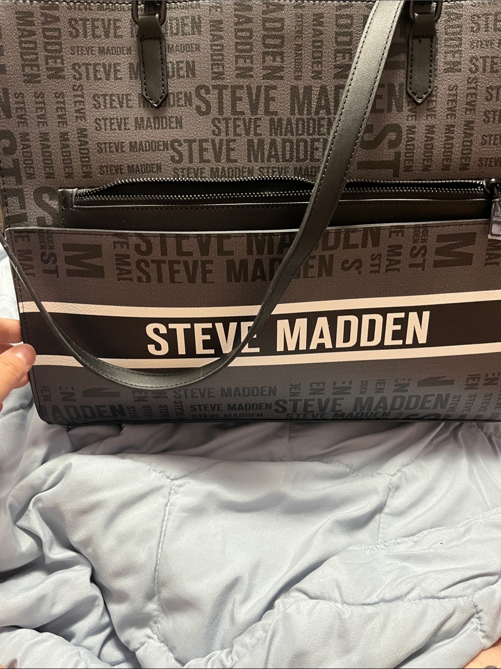 Steve Madden Brown and Cream Logo Messenger Bag